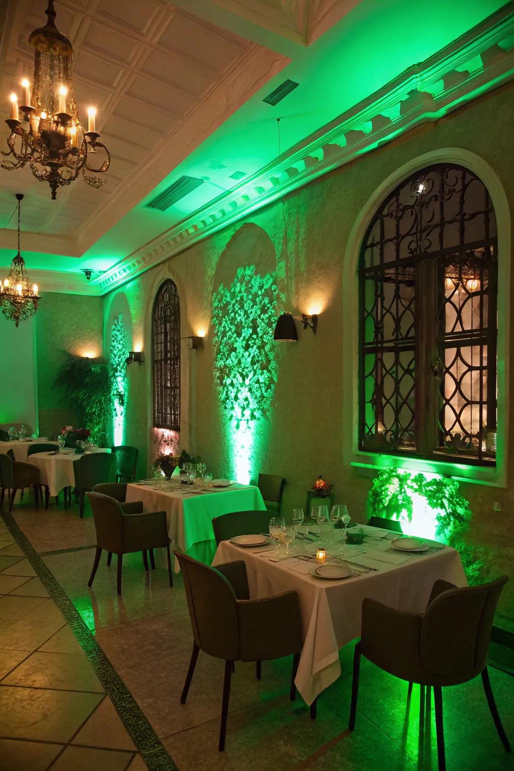 Verdant lighting casting a magical glow over the table.