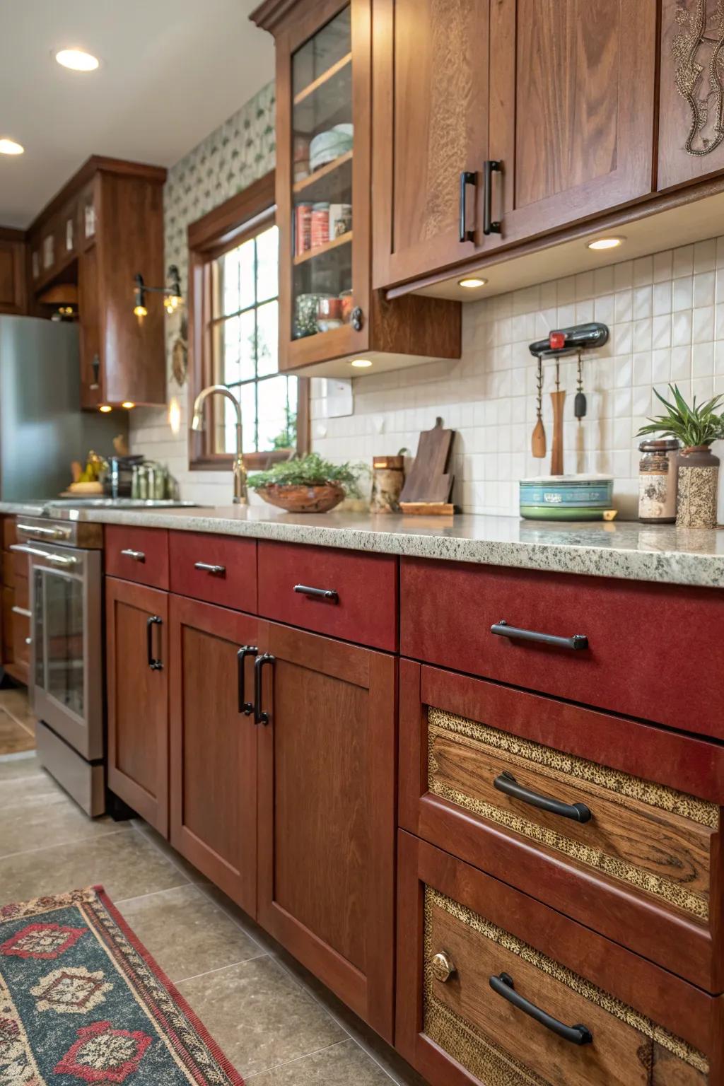 Handles composed from mixed materials that aim to realize dynamic eclectic visuals.