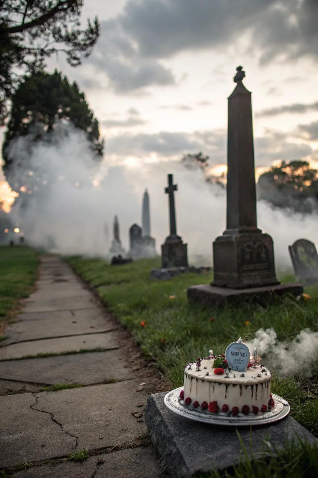 A nebulous cemetery cake that's eerily atmospheric.
