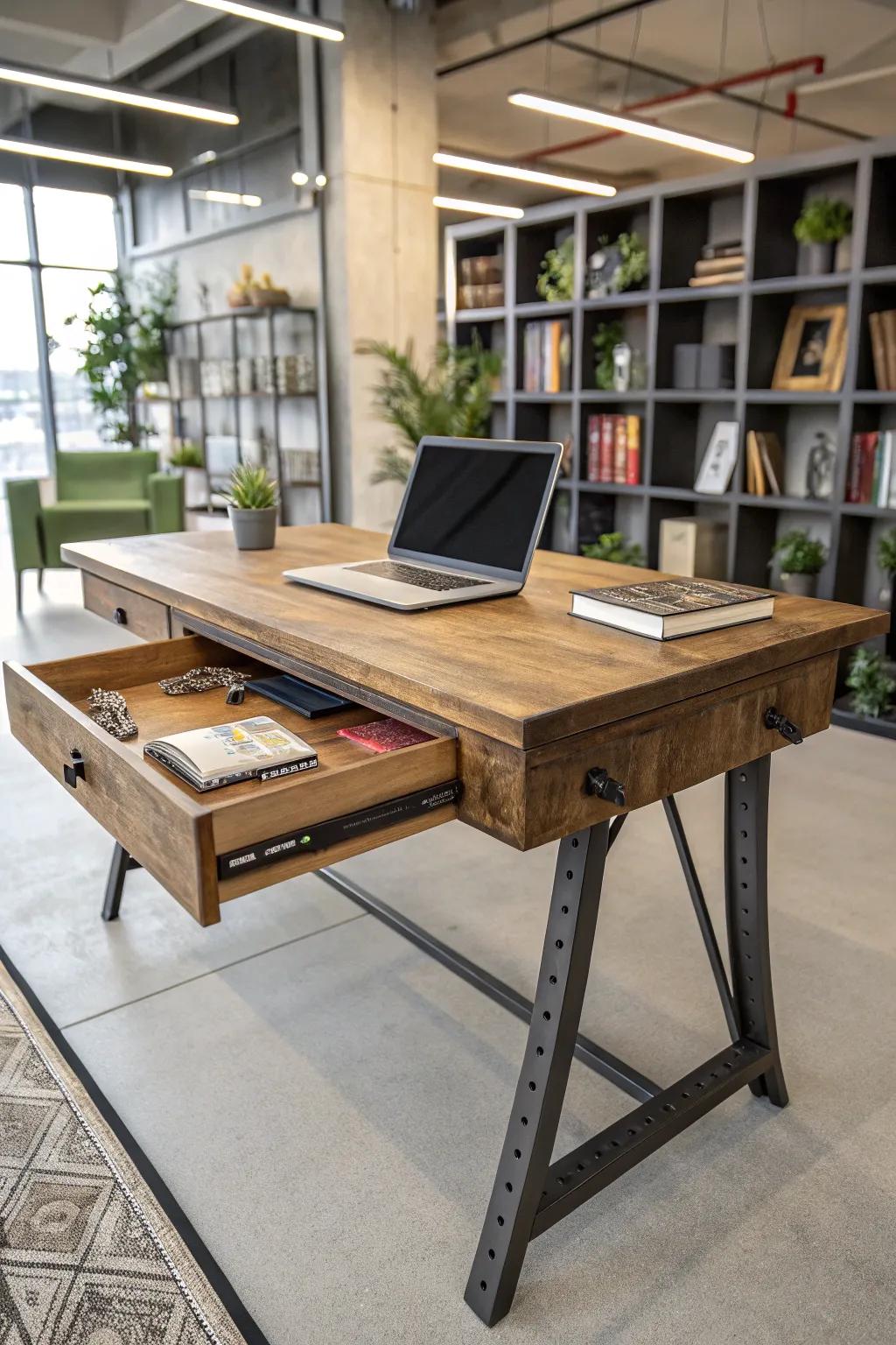 Unconventional details introduce a wow factor to your industrial desk.