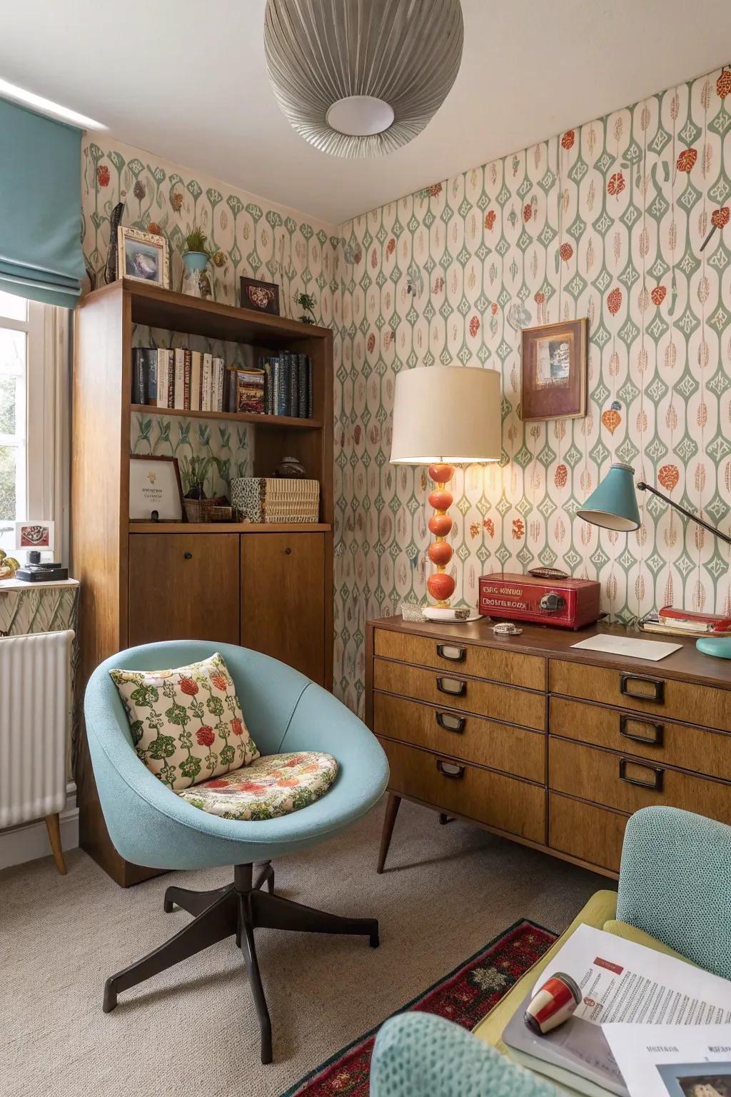 Past decor adds a fun and looking back touch to the workspace.