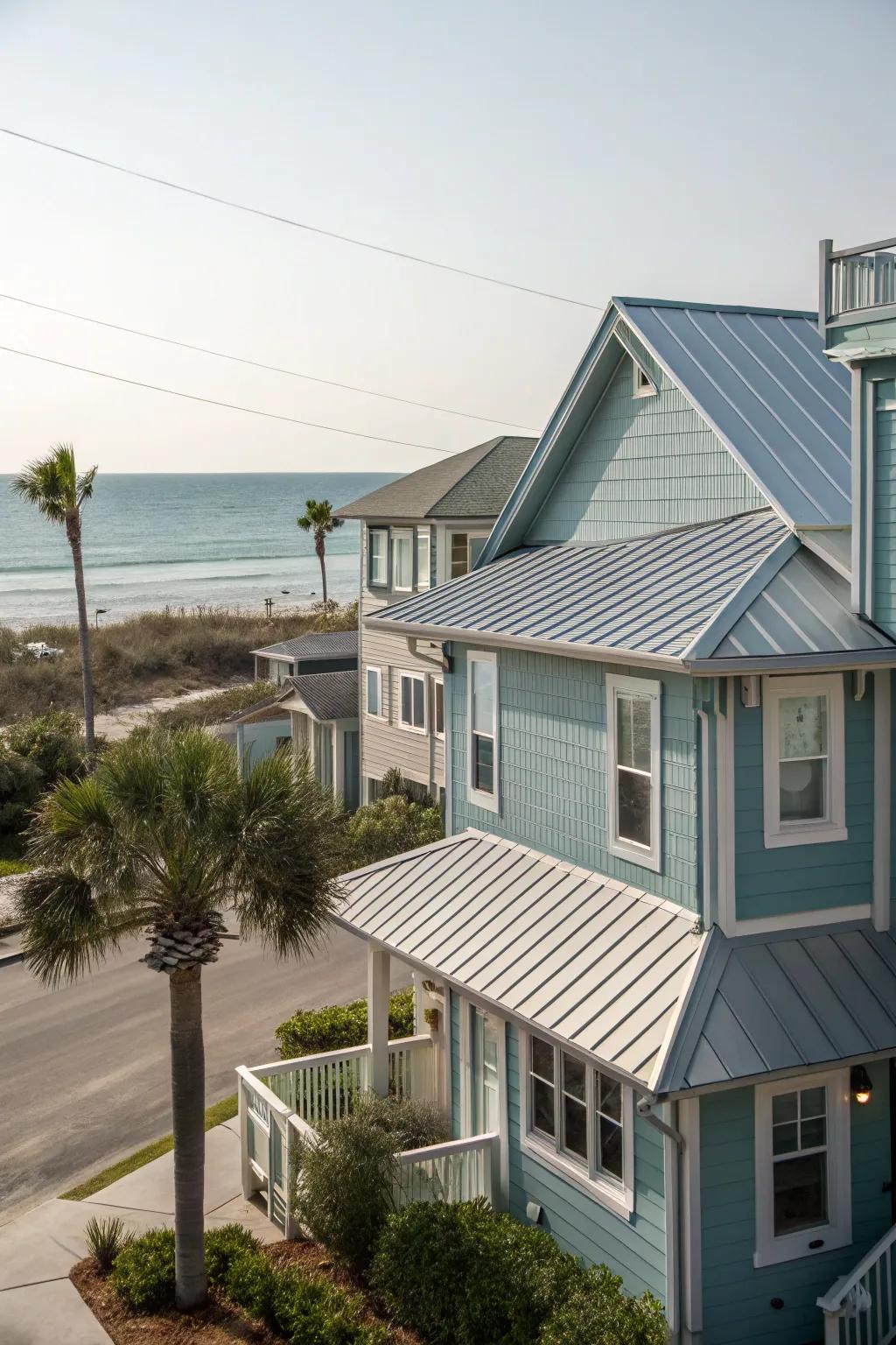A beachside community dwelling with ocean-inspired metal cladding for a cool coastal vibe.
