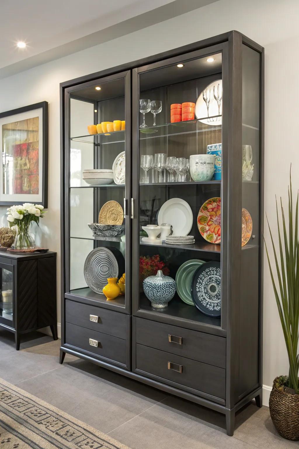 A dynamic arrangement keeps a display cabinet fresh.
