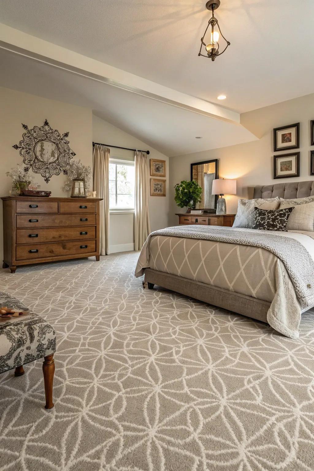 Unusual designs in neutral carpets add character and flair.