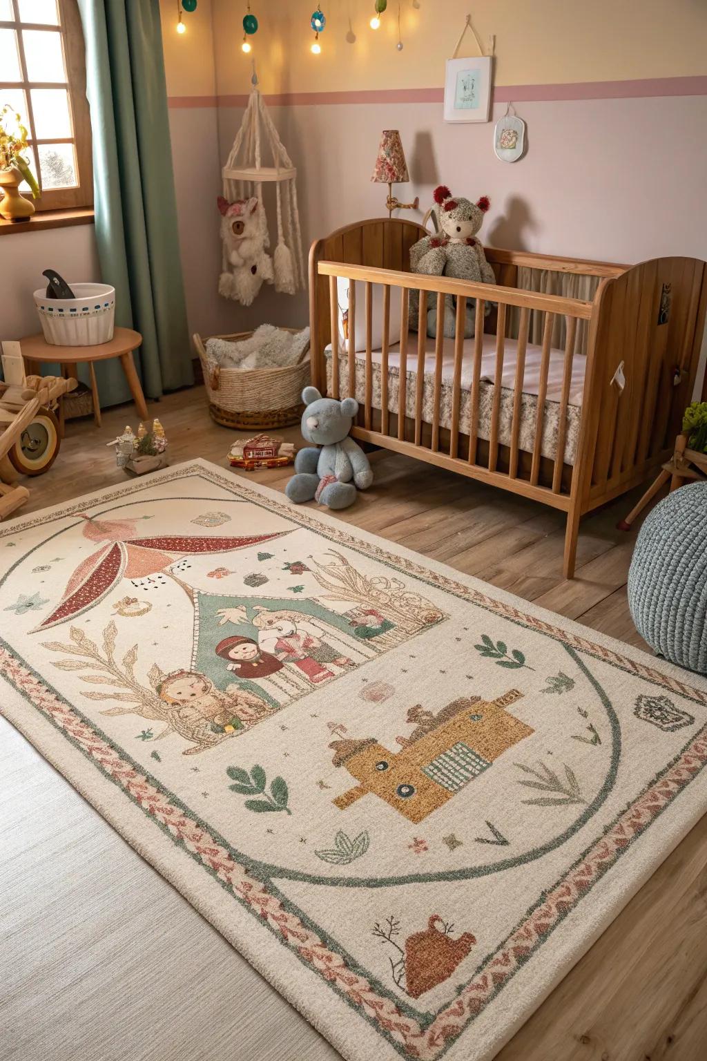 Ground coverings with stories introduce meaningful narratives to the nursery.