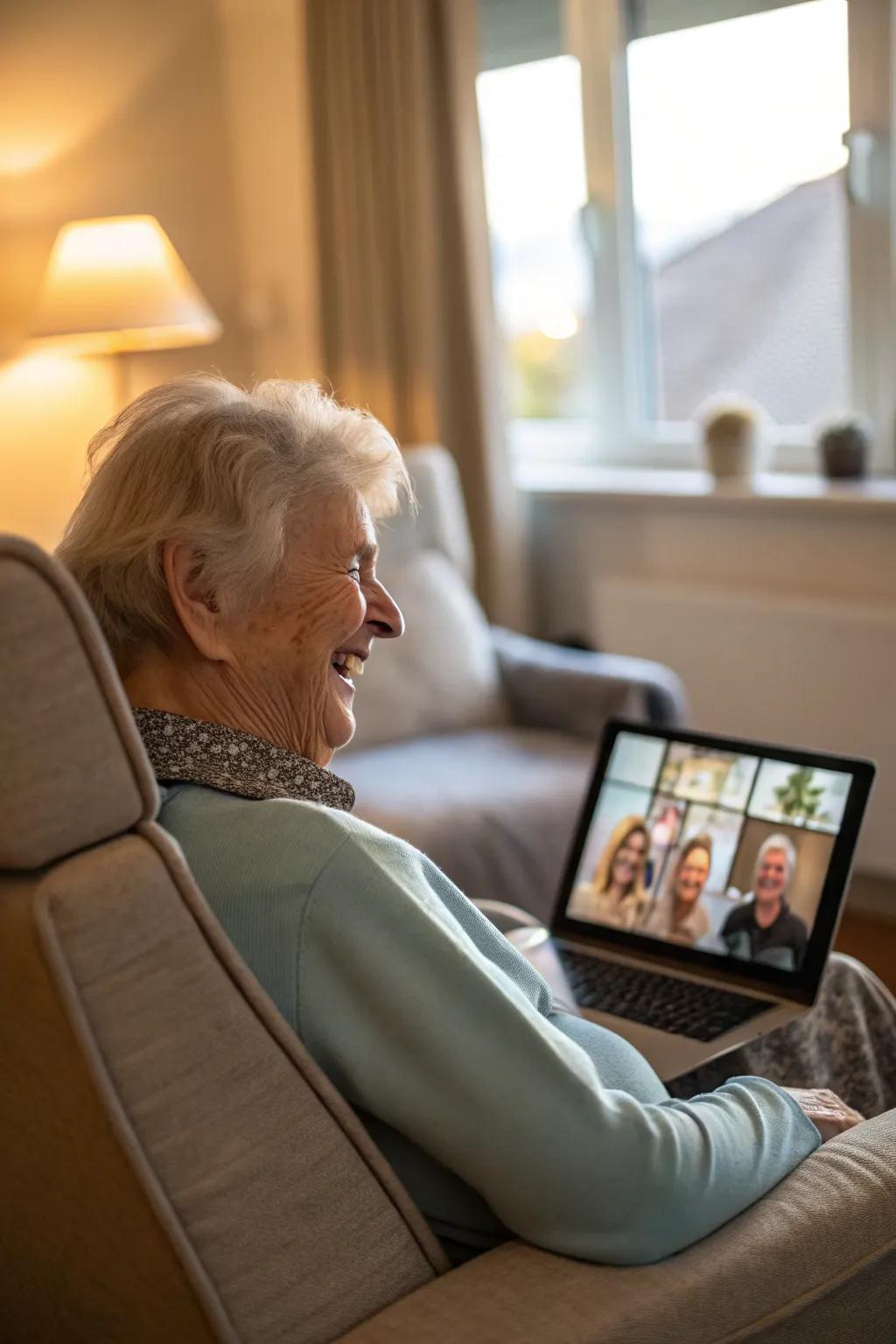 Care home residents connecting to loved ones through calls.