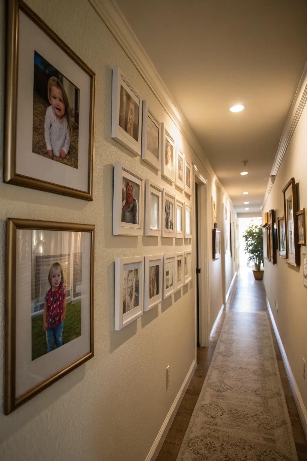 A lineage wall capturing family history in frames.