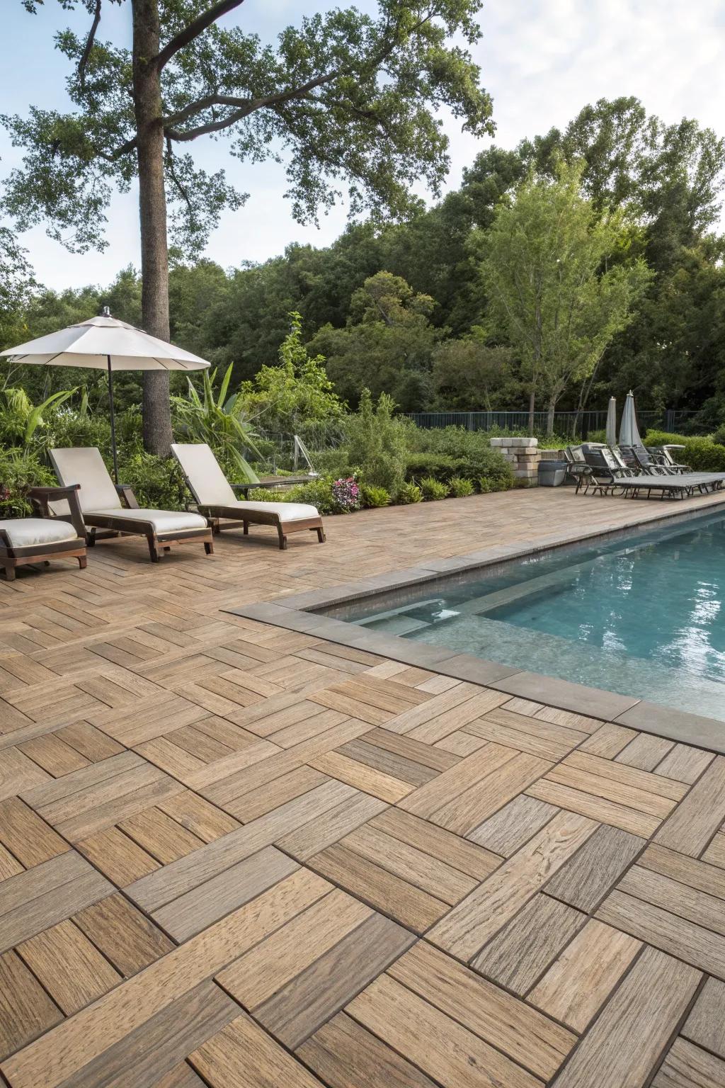 Wood-look pavers beautifully merge warmth and resilience.