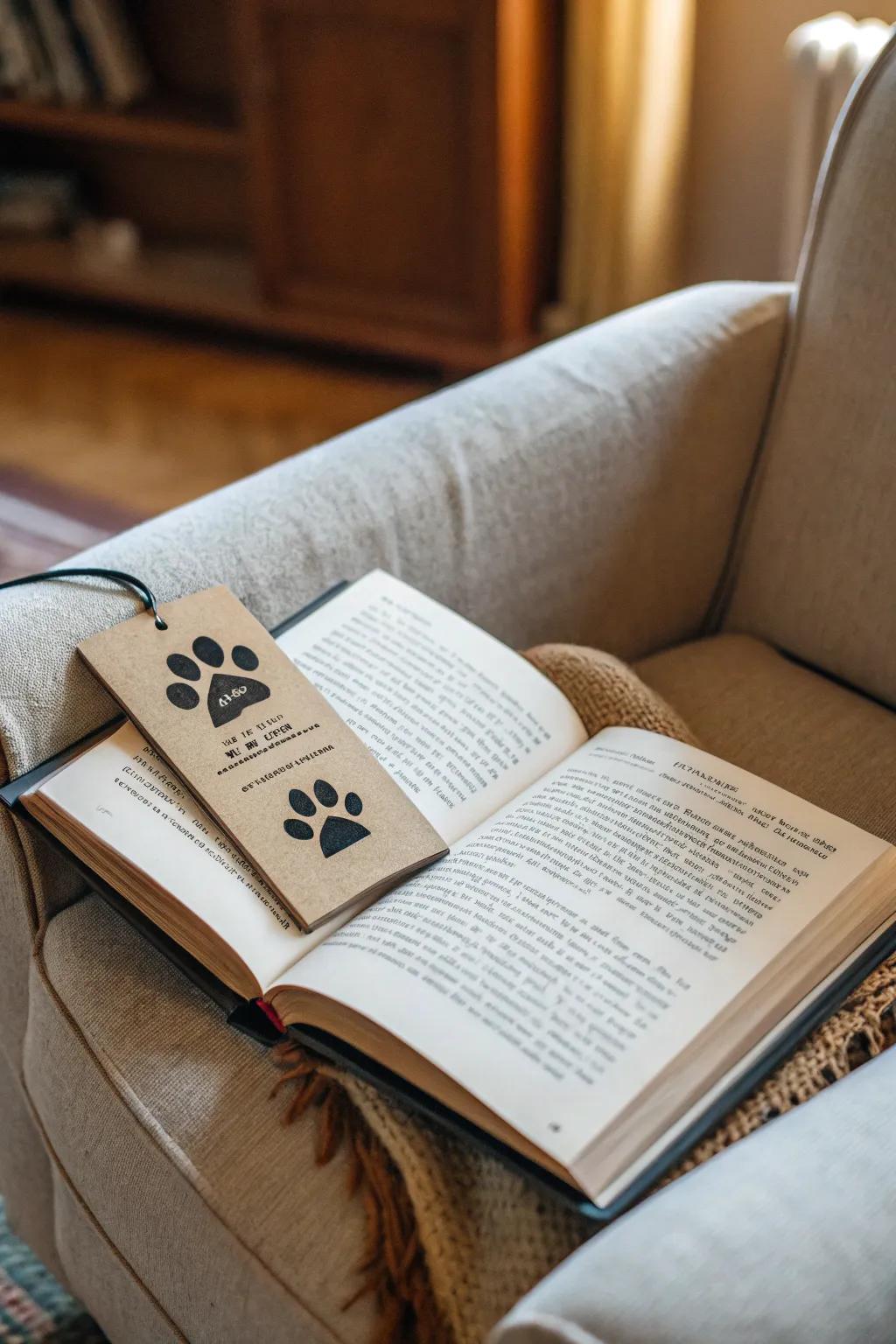 A personalized paw bookmark for avid readers.