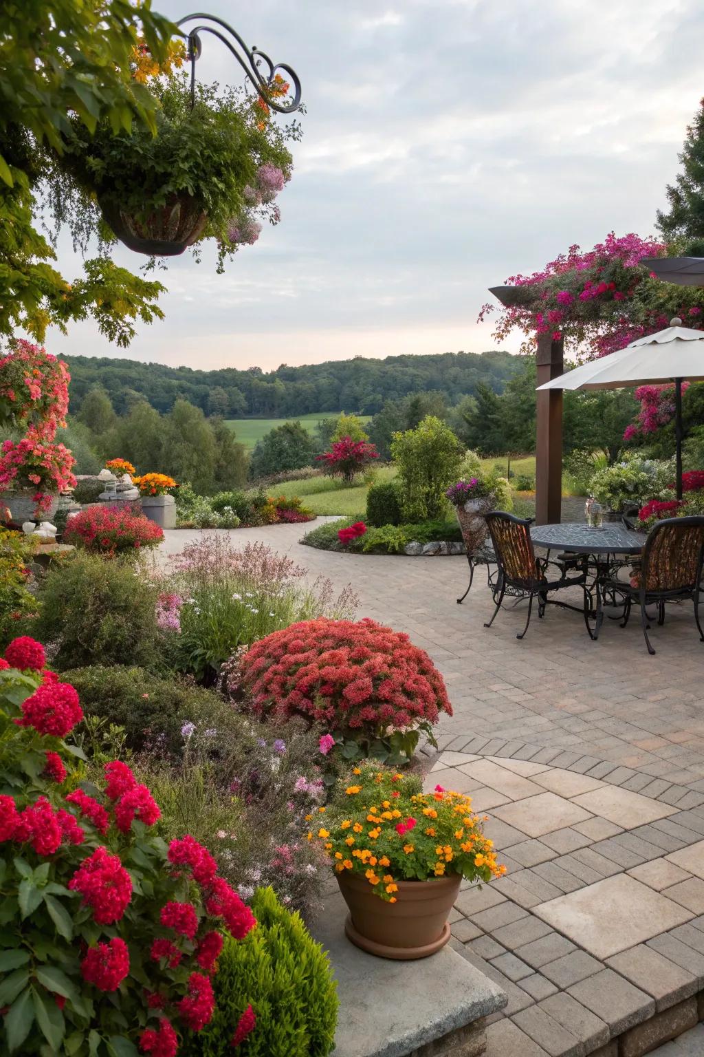 Seasonal plants infuse life and color into permeable patios.