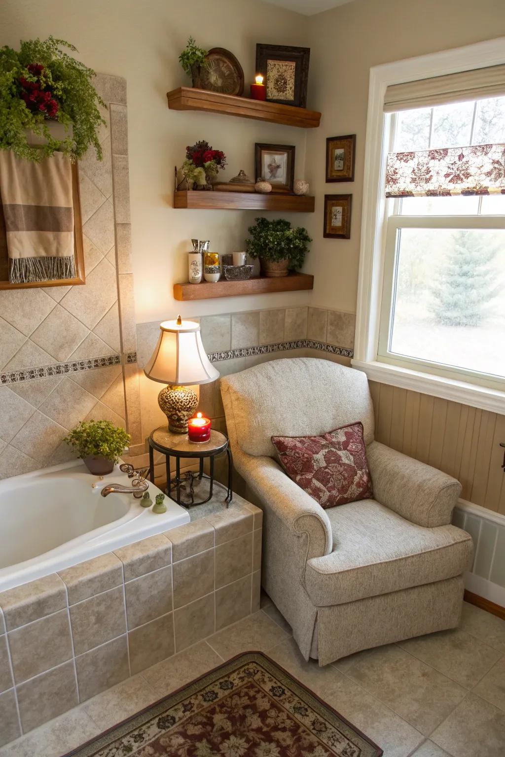 Customized alcoves offer comfort and functionality within bathrooms.