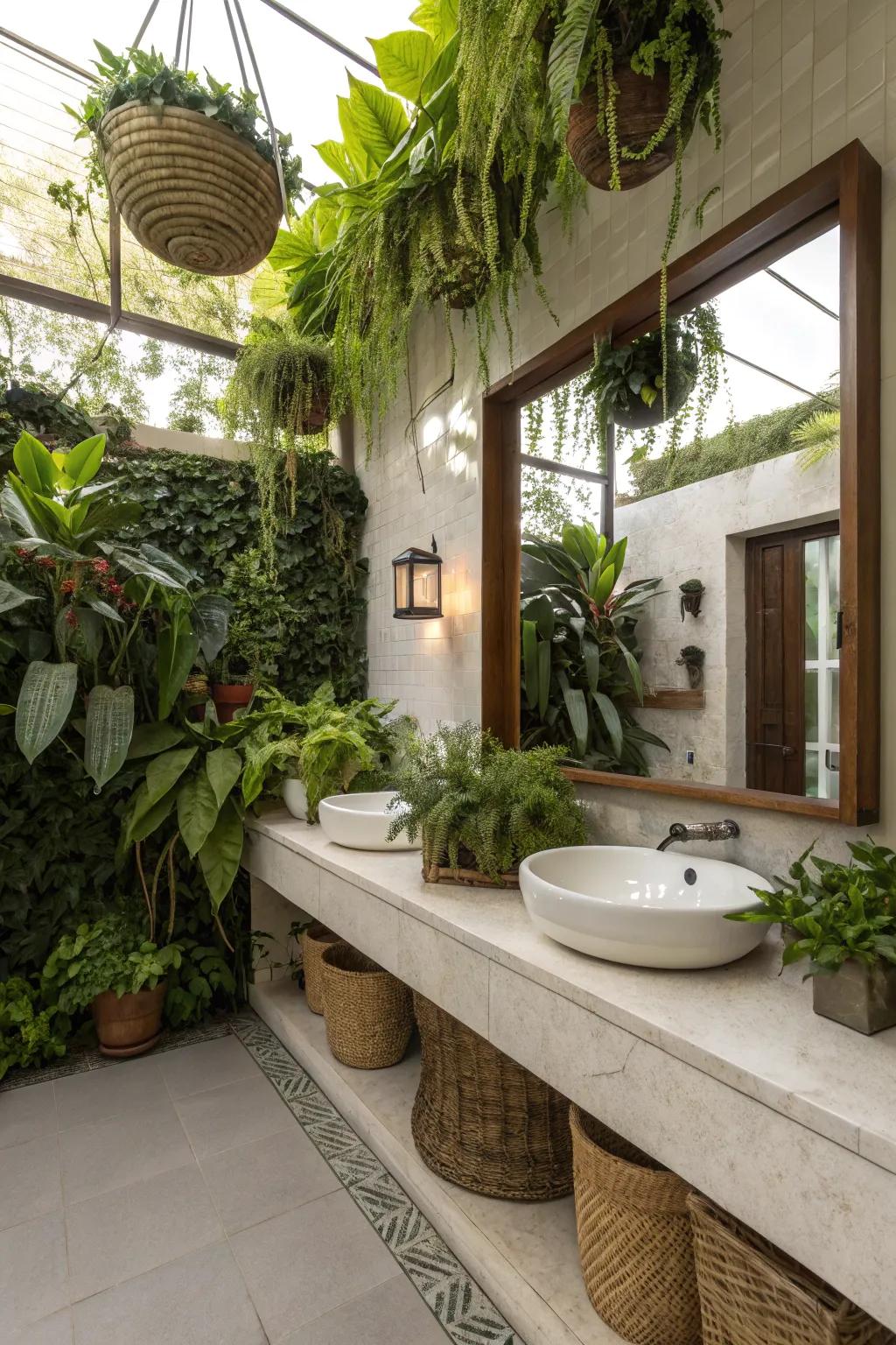 Amplify the impact of your greenery with strategically placed mirrors.