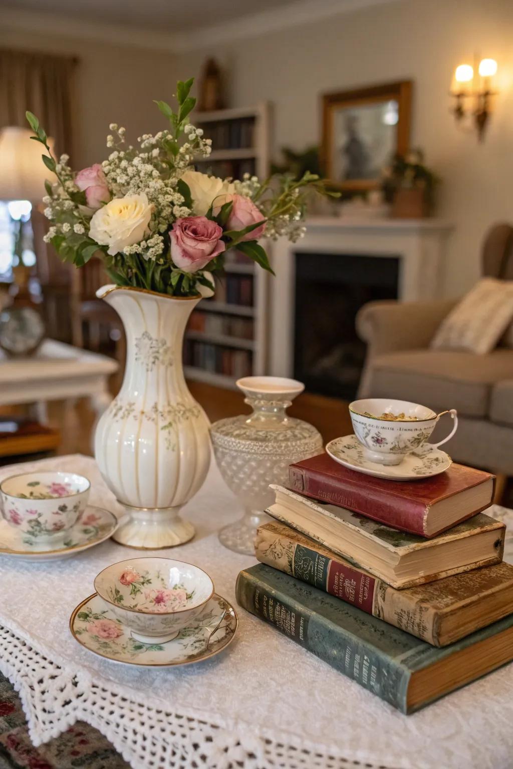 Vintage discoveries can add charm and a unique story to your displays.
