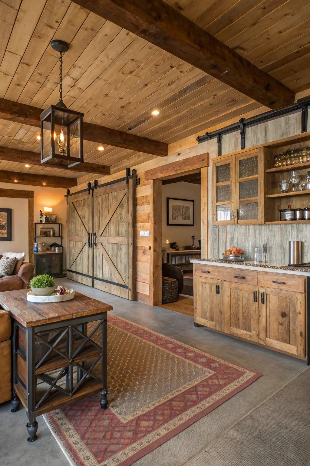 A chic room featuring an eco-friendly design using recycled materials.