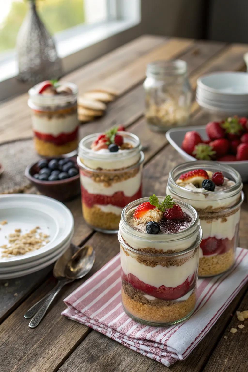 Charming mason jar dessert jars furnishing a rustic and personalized accent.