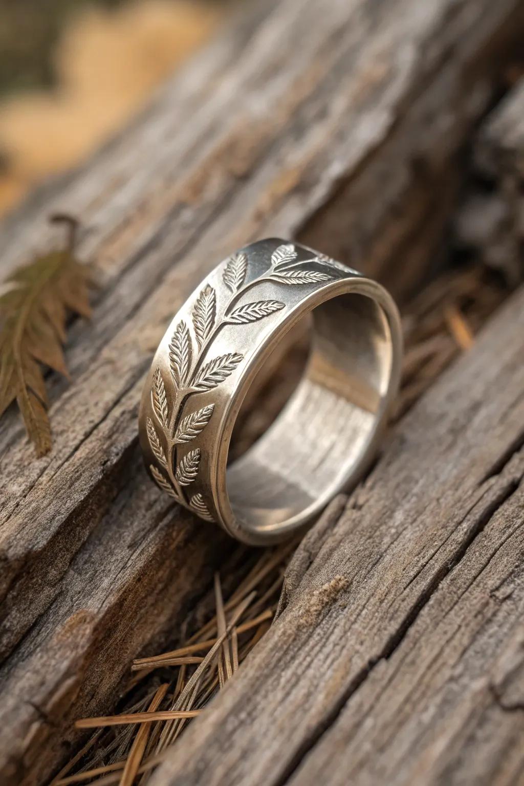 A nature-inspired ring with delicate leaf motifs reflecting the beauty of the outdoors.