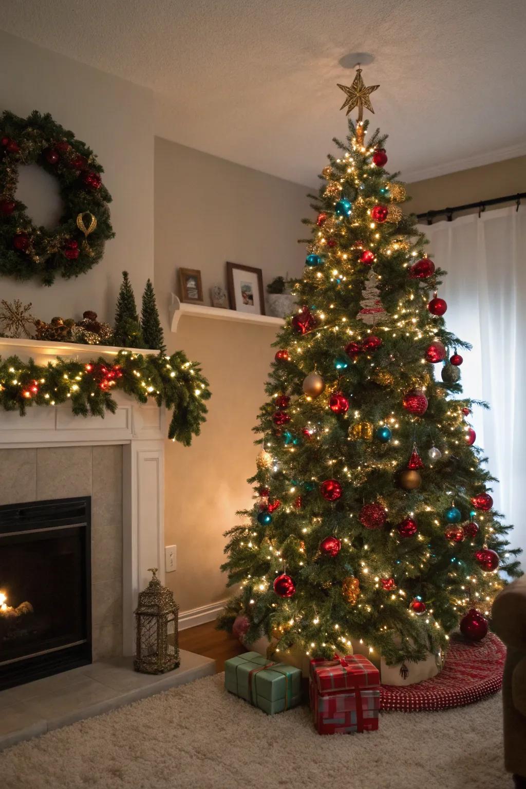 Coordinating decorations fashion a harmonious holiday setting.