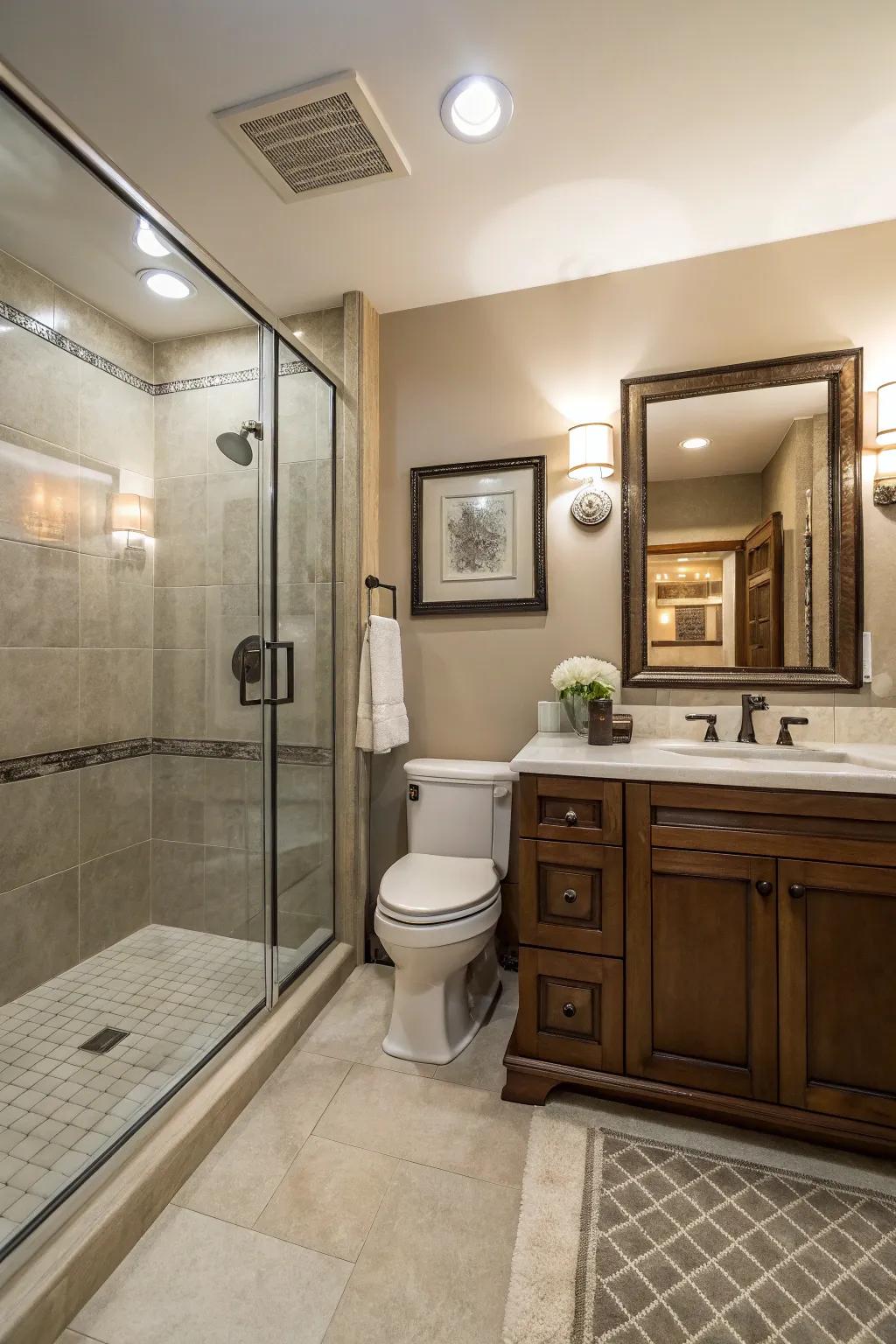 Alcove showers fit closely into small spaces, maximizing efficiency.