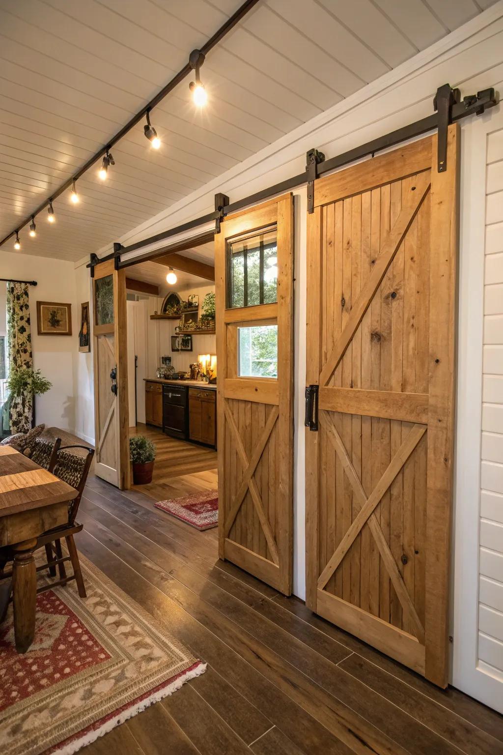 Doors that glide propose a stylish space-economizing resolution within this cottage.