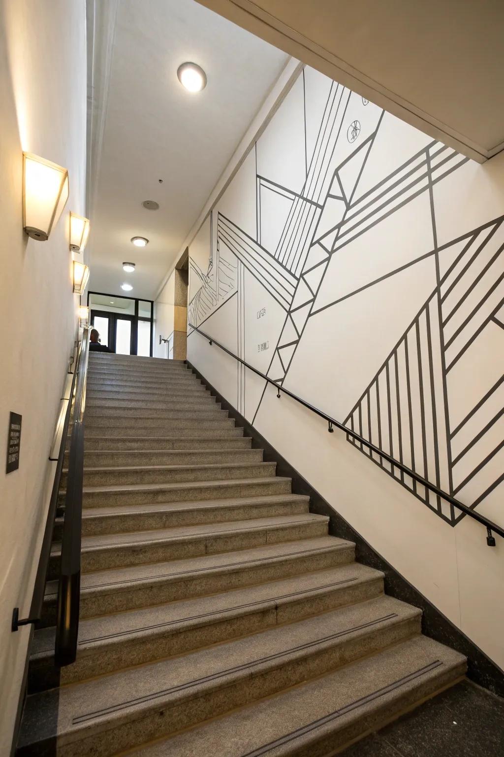 Embrace simplicity with a minimalist line mural.