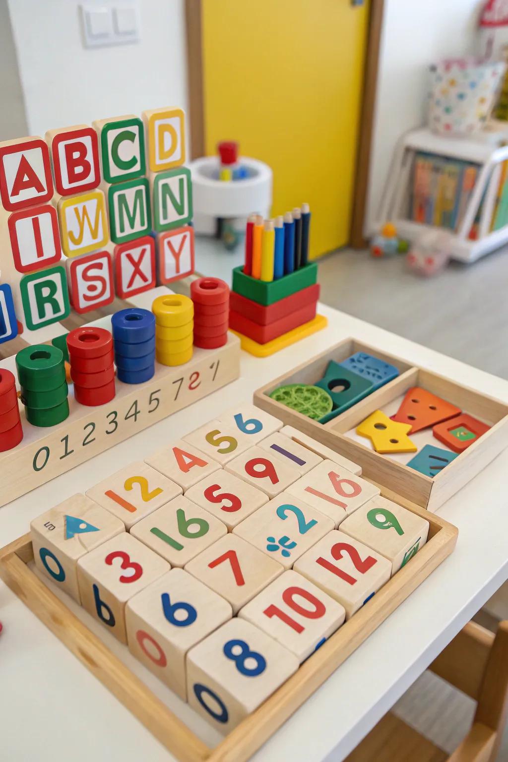 Learning languages through play with multi-language toys.