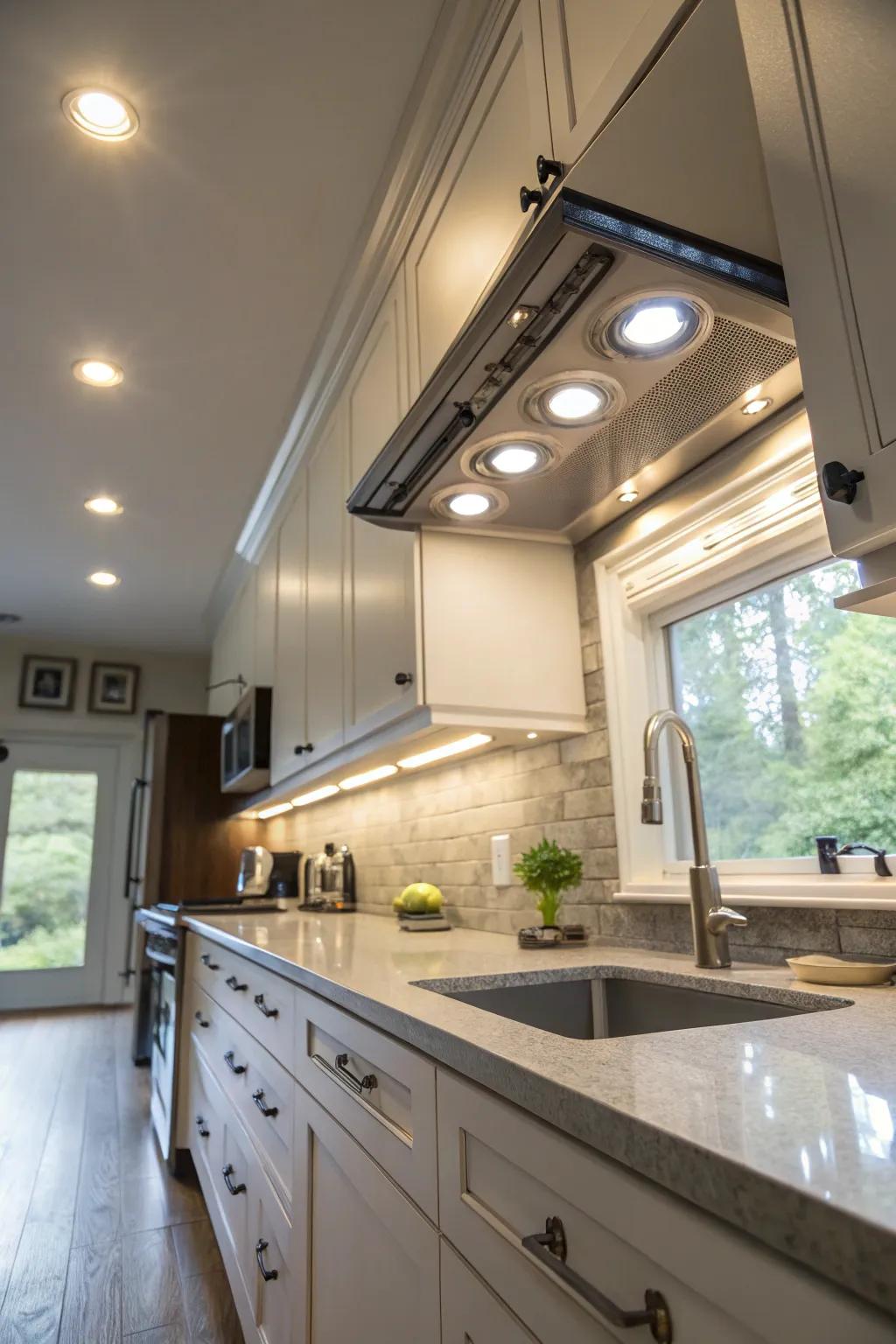 Magnetic lights enable simple adjustment and experimentation in kitchen lighting.
