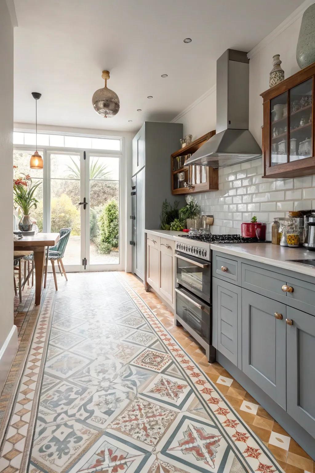 Blend modern flair through retro elegance using vinyl flooring.