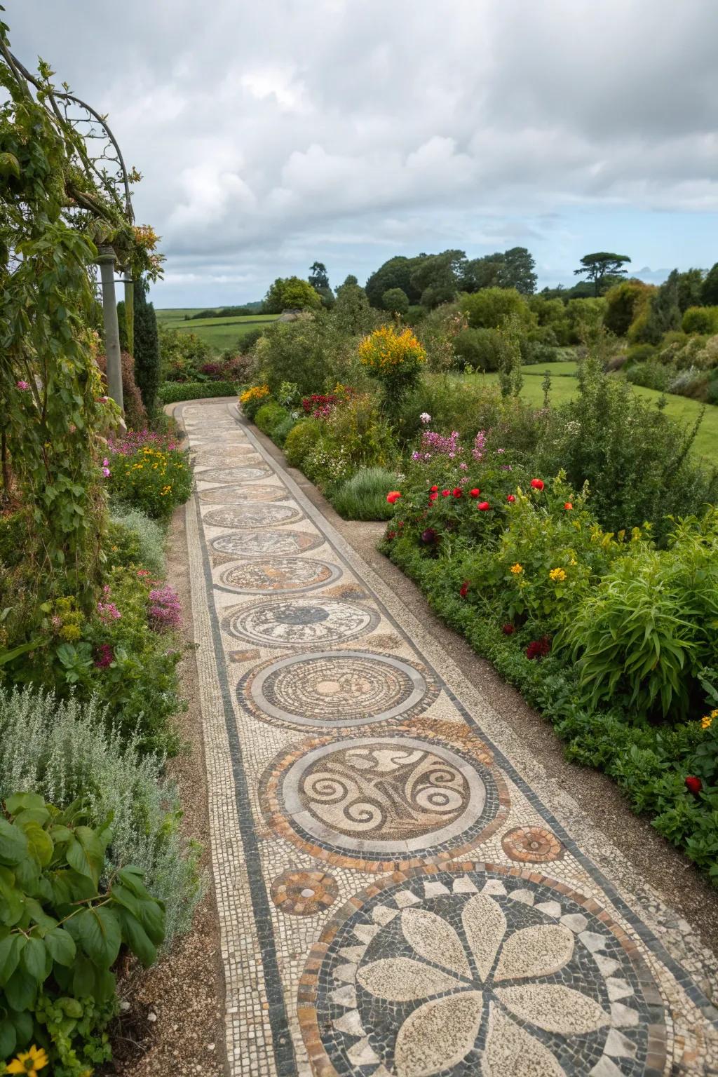 Granule art paths transform gardens into art.