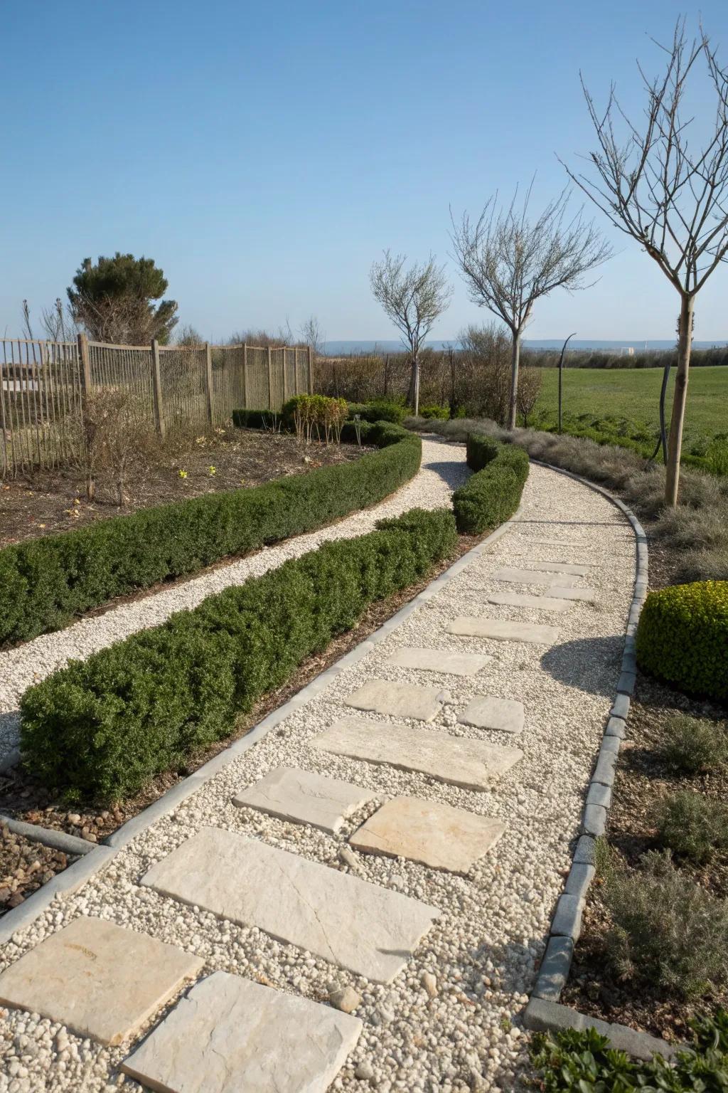 Thin grit offers a sleek and minimalist option for flagstone paths.