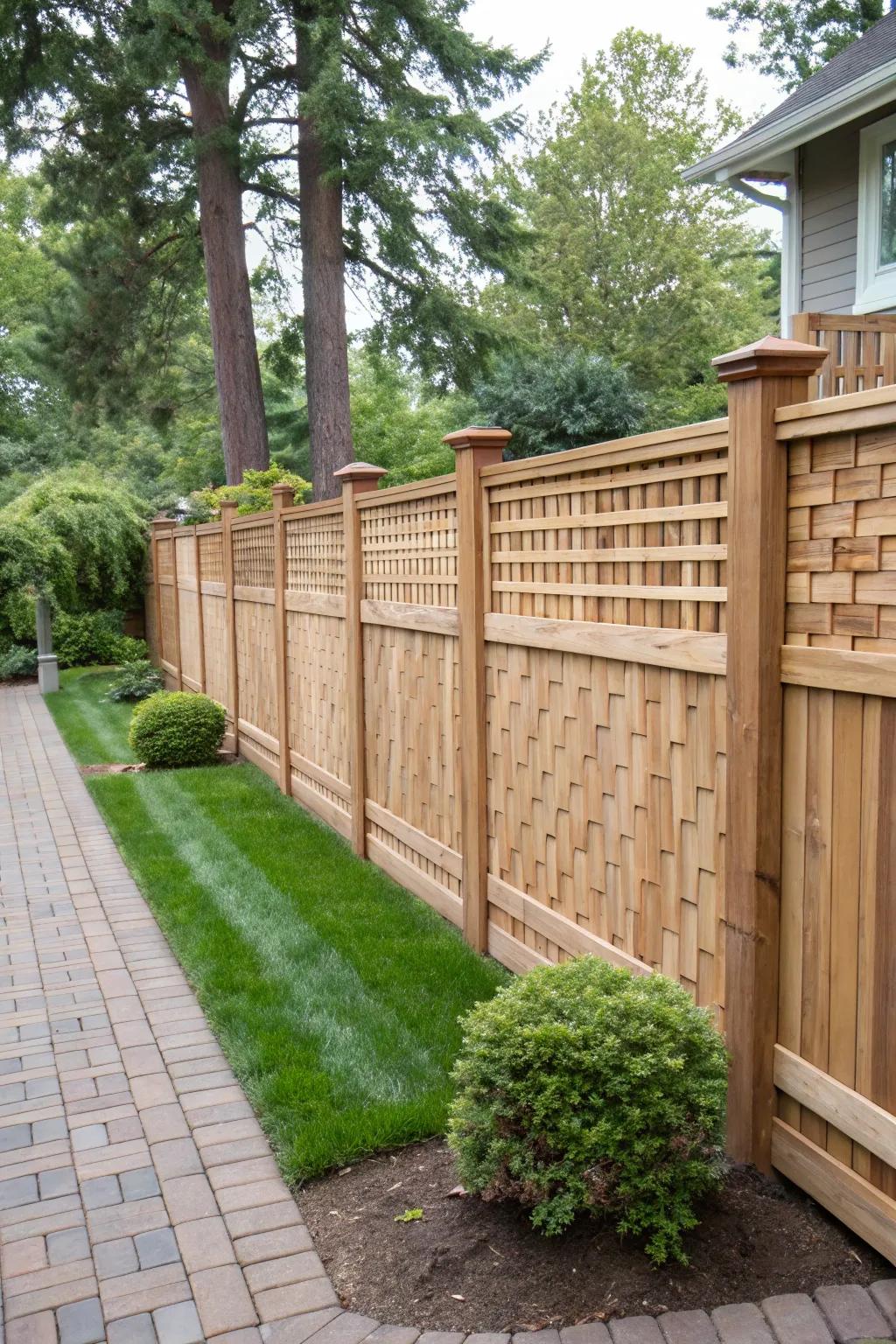 Woven panel fences combine privacy with intricate, textured design.