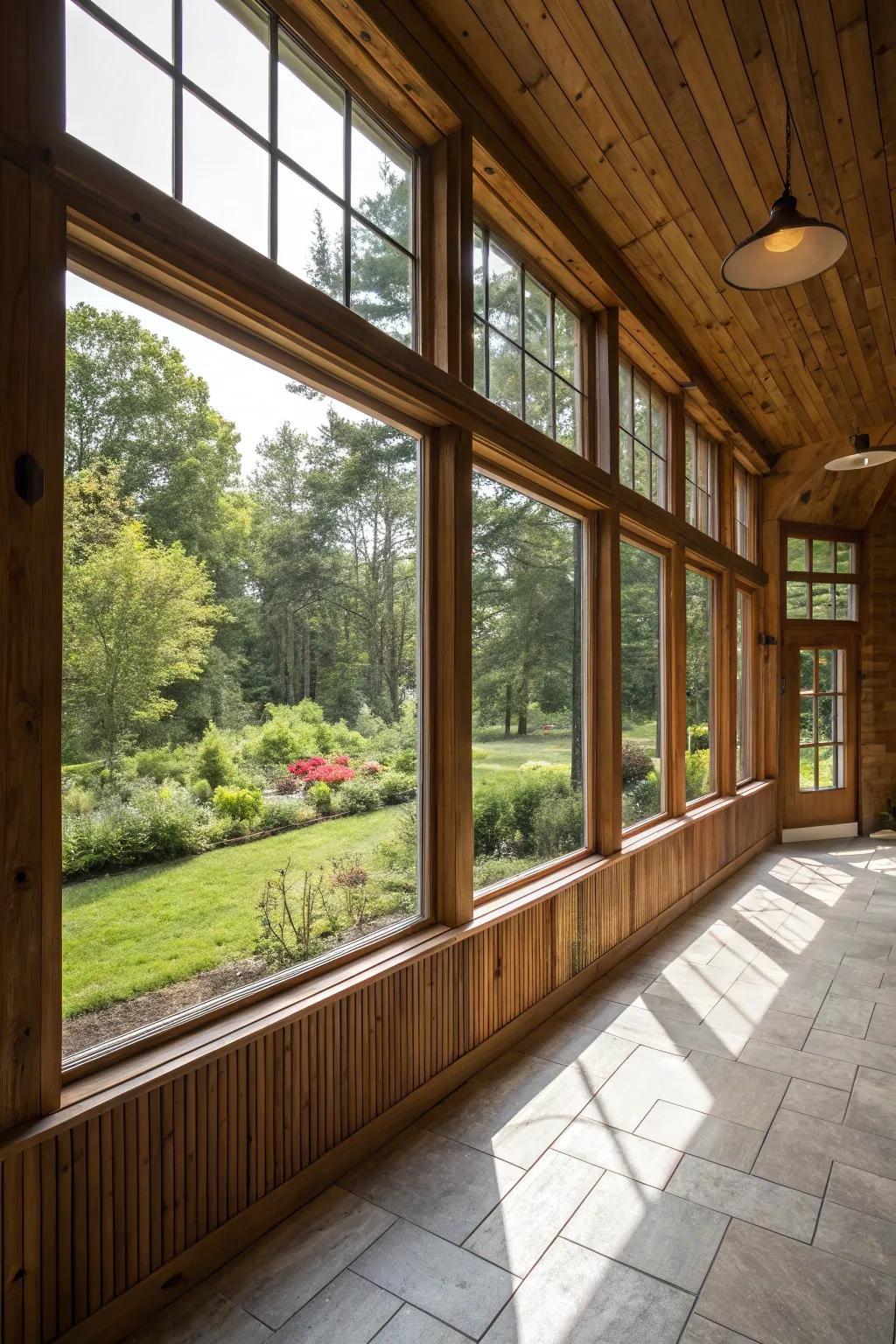 Timber cladding cultivates a seamless transition between interior and exterior spaces.