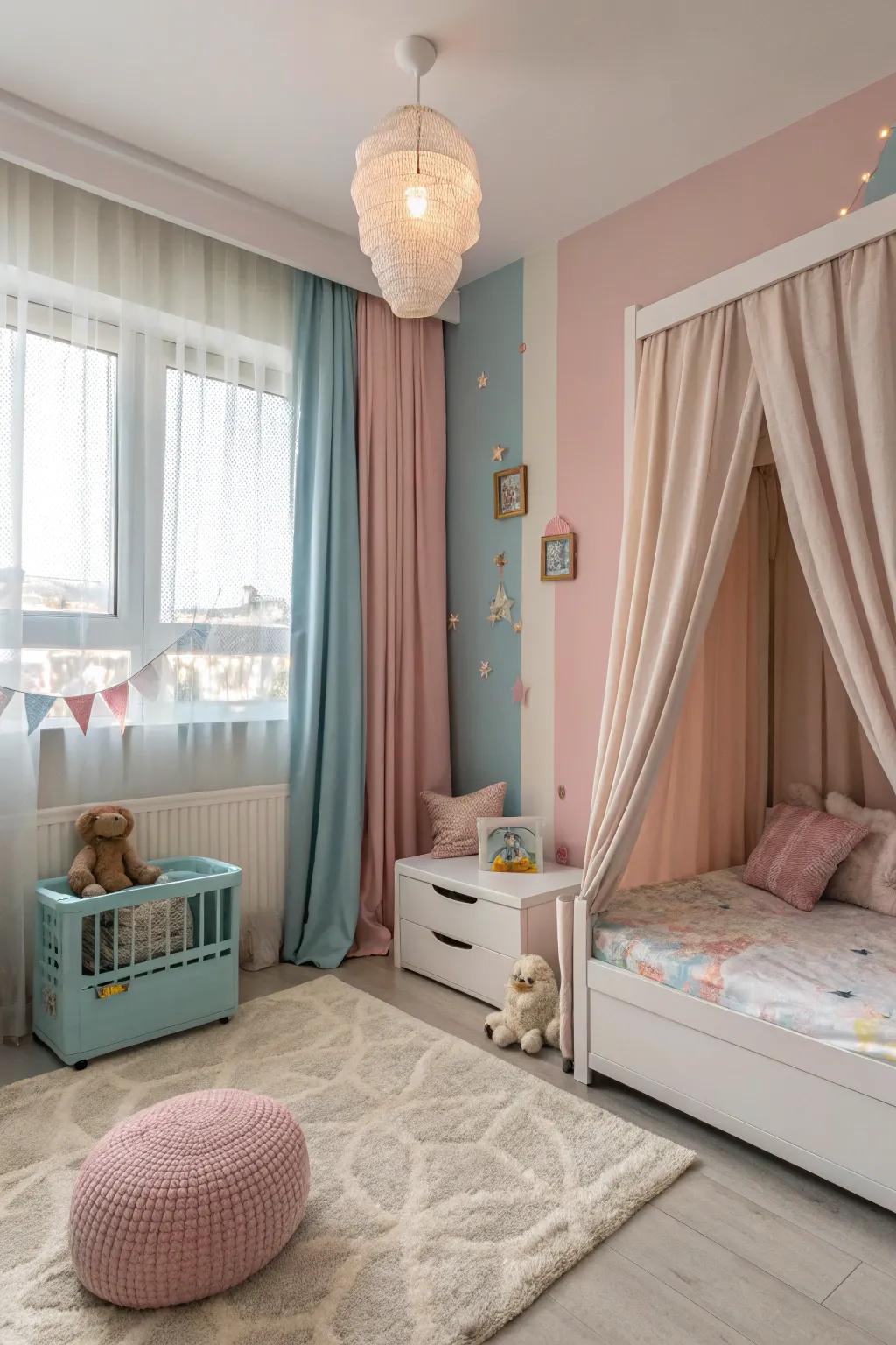 Gentle colors craft a peaceful and welcoming space for your little one.