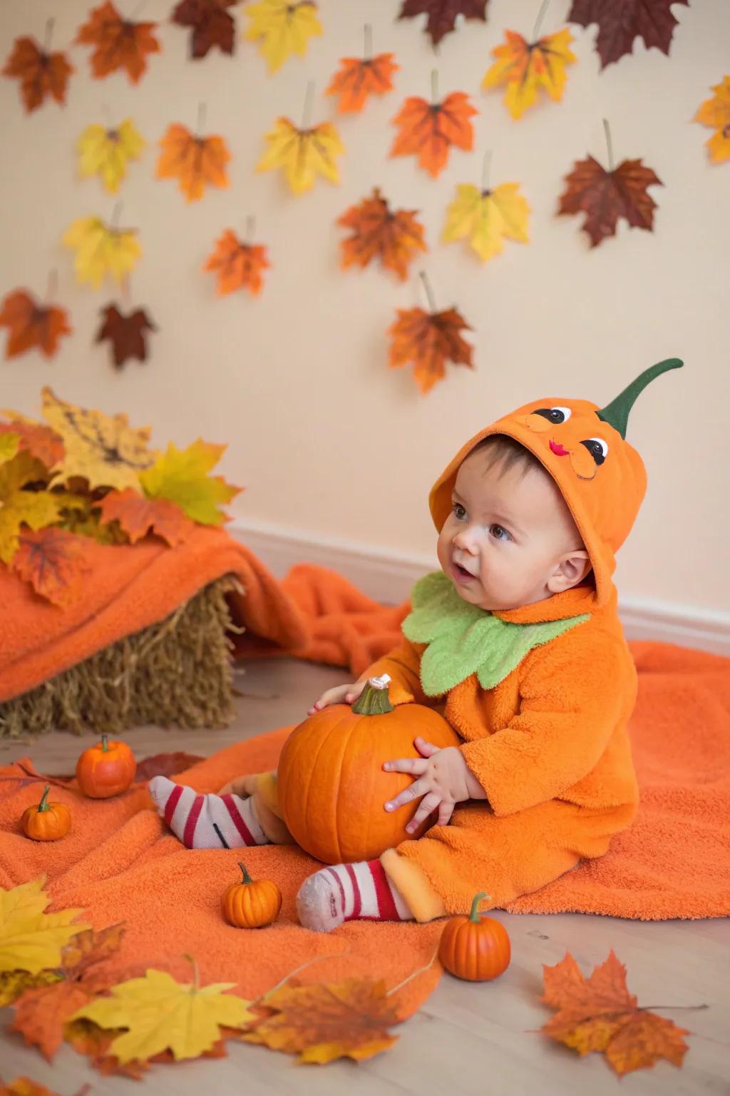Delightful pumpkin attire for your little one’s inaugural Halloween.