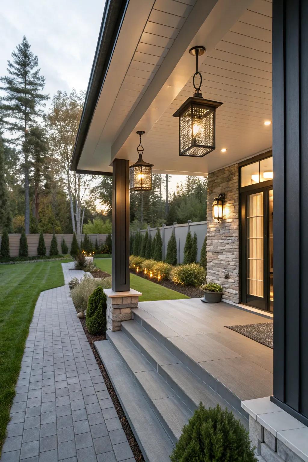 Stylish lighting amplifies the modern vibe of your porch.