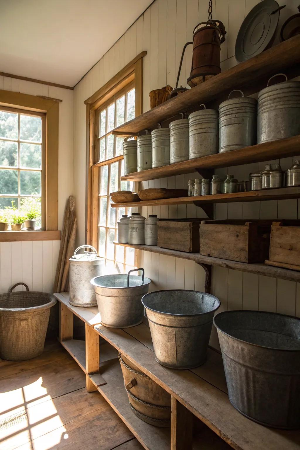 Timeworn receptacles give a nostalgic element to water management solutions.