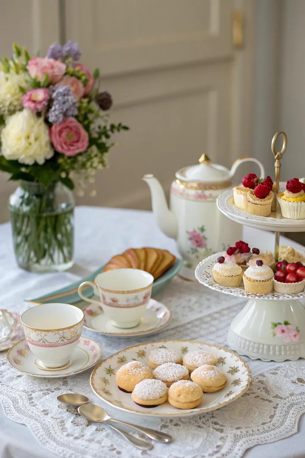 A lovely refined tea arrangement for a personal festivity.