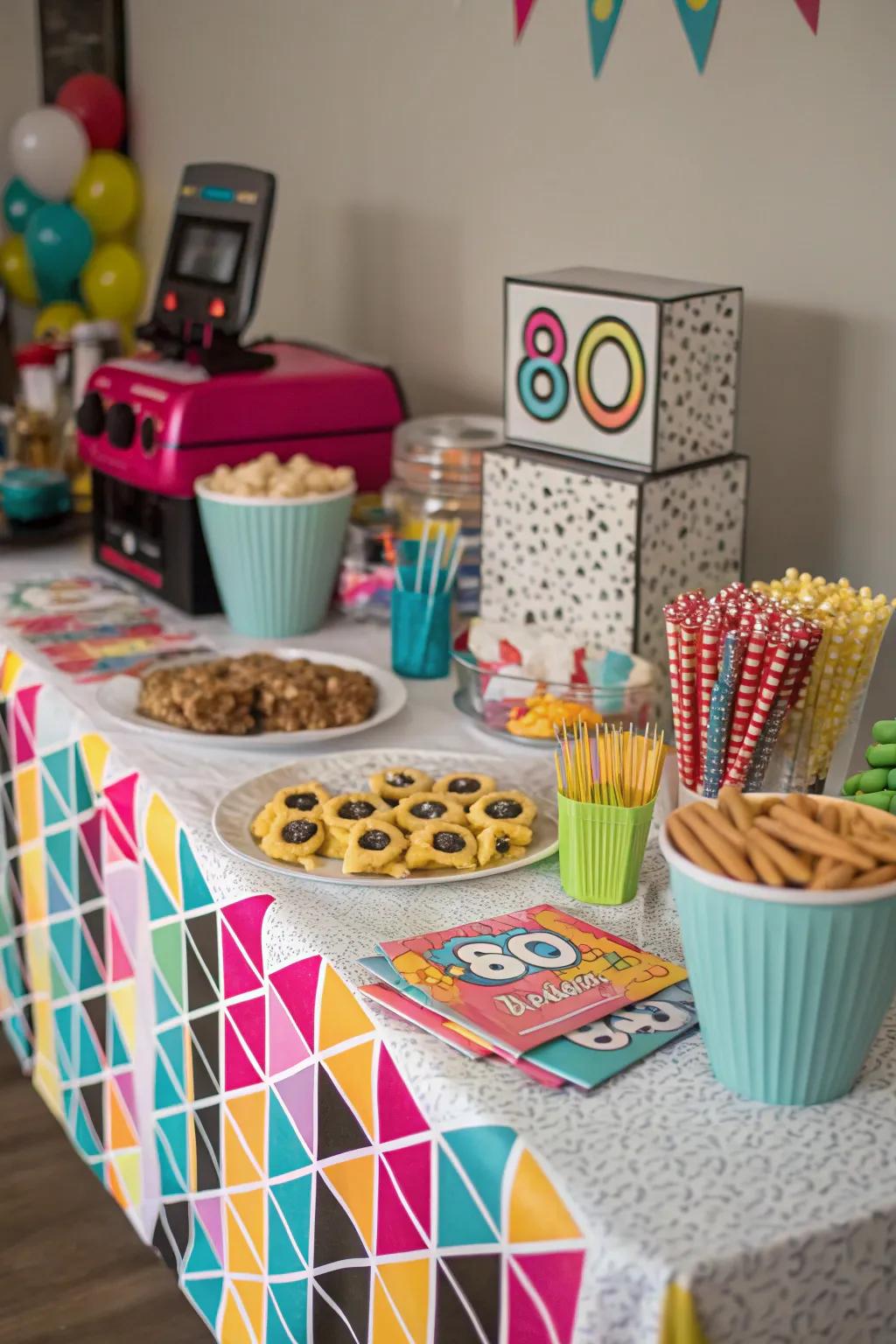 Geometric motifs on tablecloths breathe 80s flair into your decor.