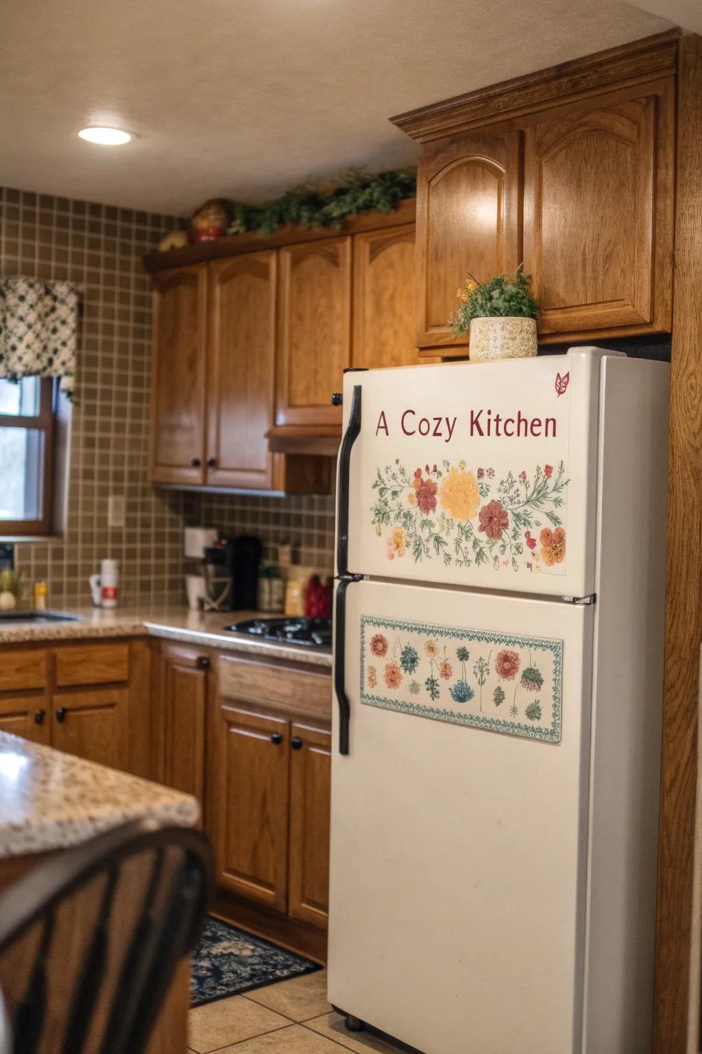 Express your personality with an ornamental plaque above the fridge.