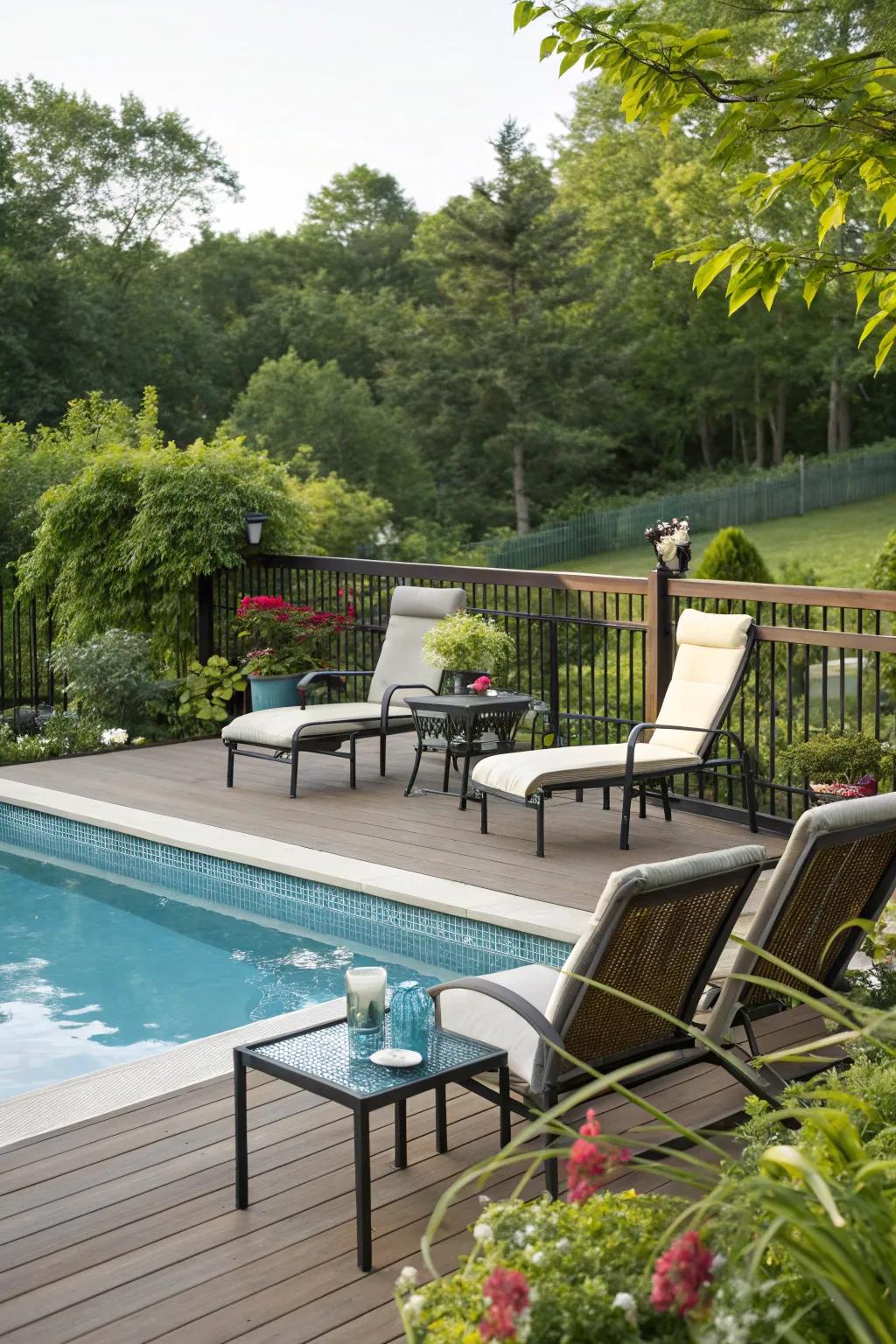 Kick back by the pool in a comfortable seating nook.