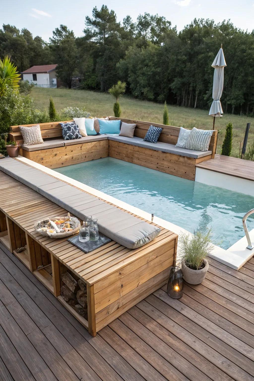Unwind and interact with integrated benches on your deck.