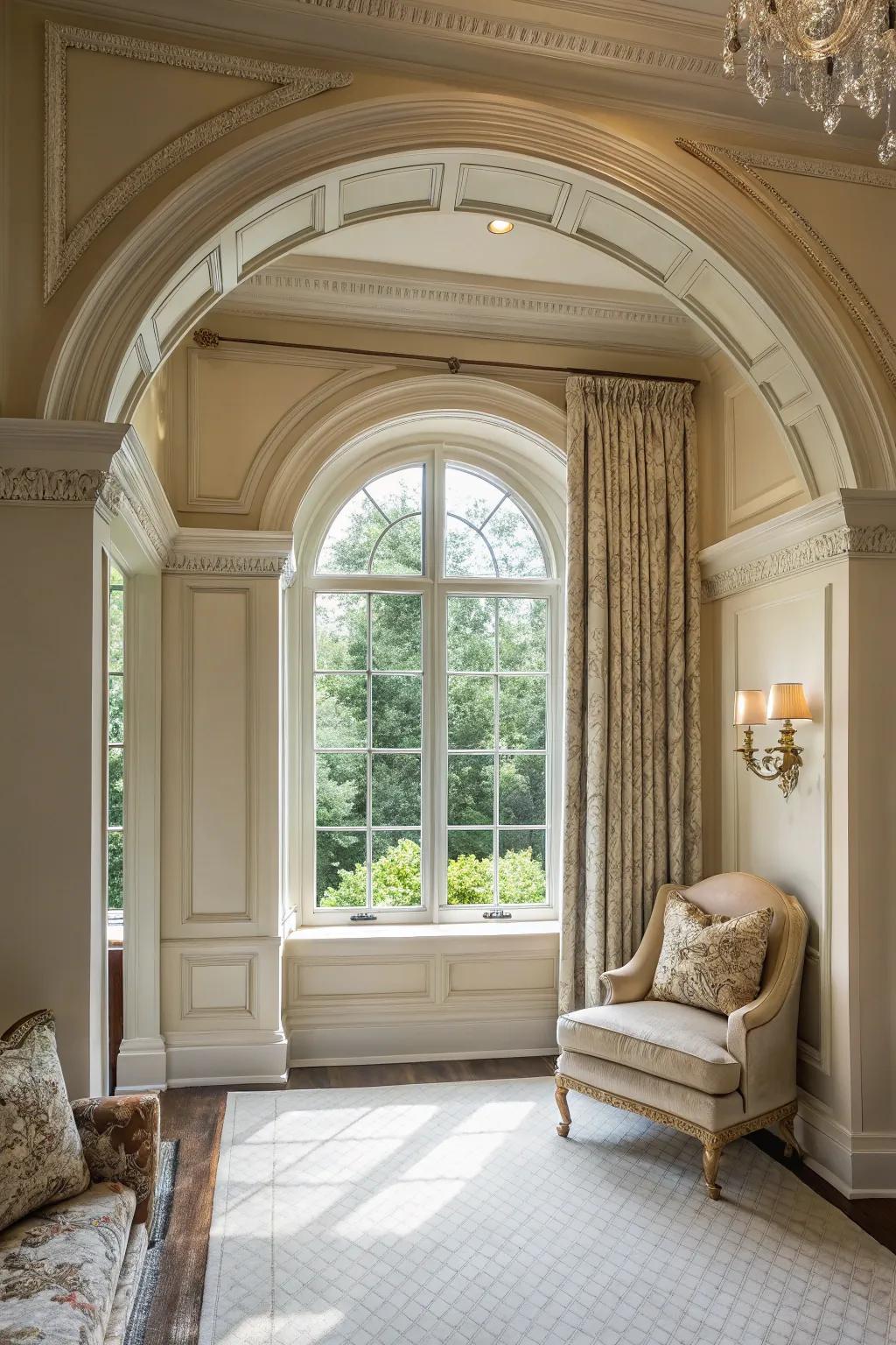 Arched trims introduce elegance and structure.