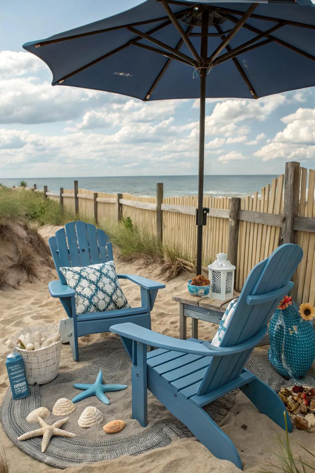 Coastal blue chairs transporting the ocean to your home.