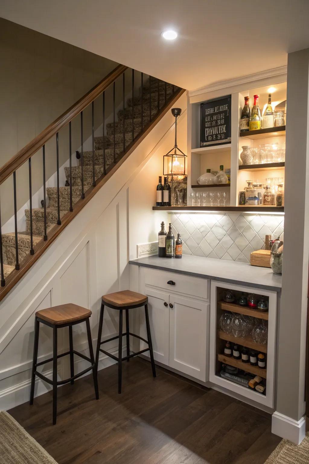 This stylish bar makes ingenious use of the space under the stairs.
