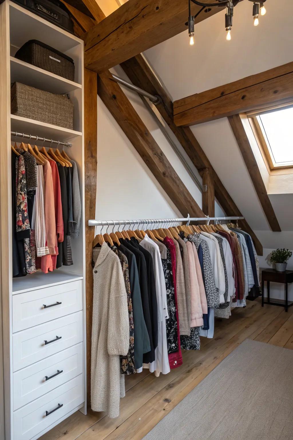 Closet rods utilize vertical space to hang clothes effectively.
