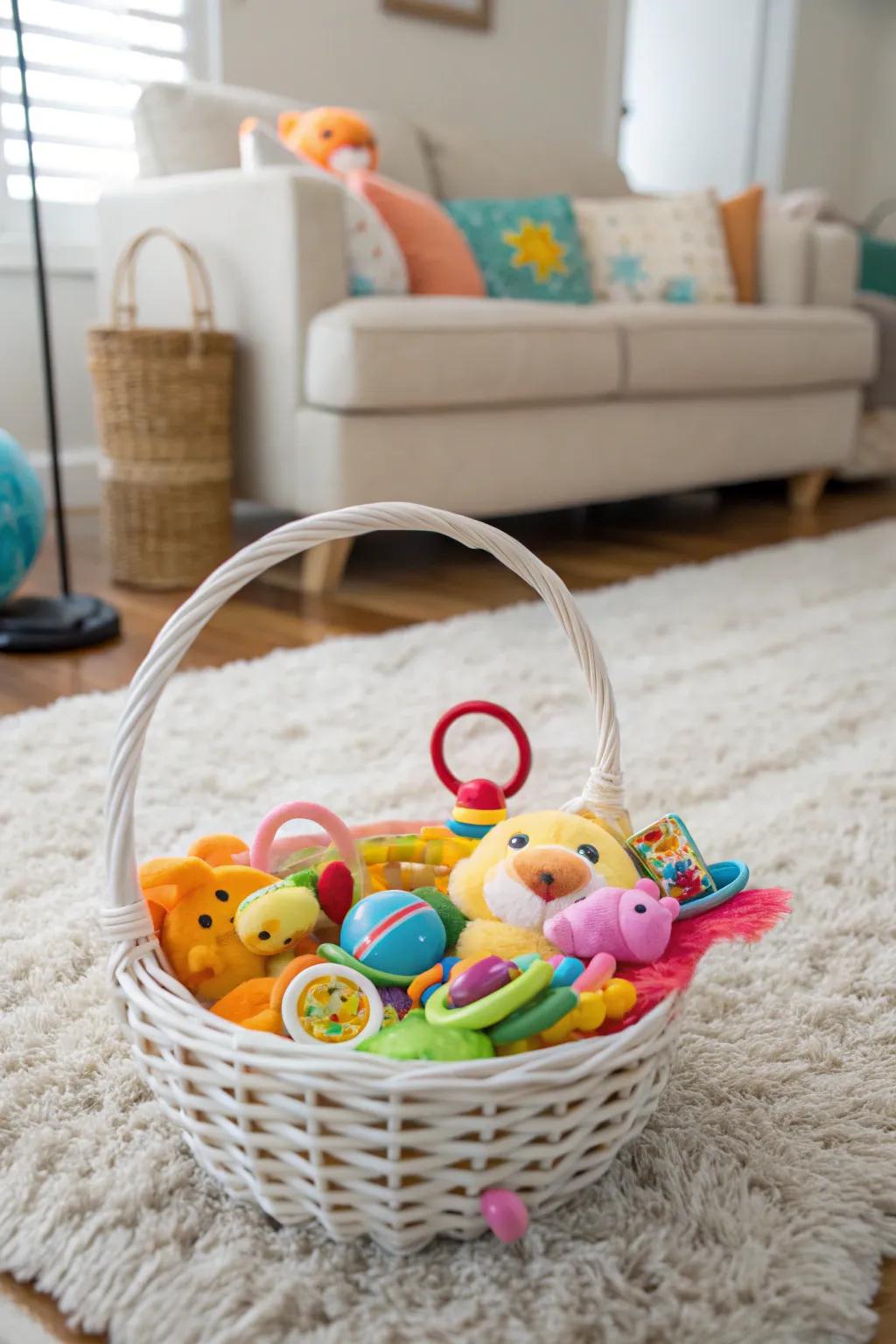 Vibrant teething toys prepared to alleviate small gums.