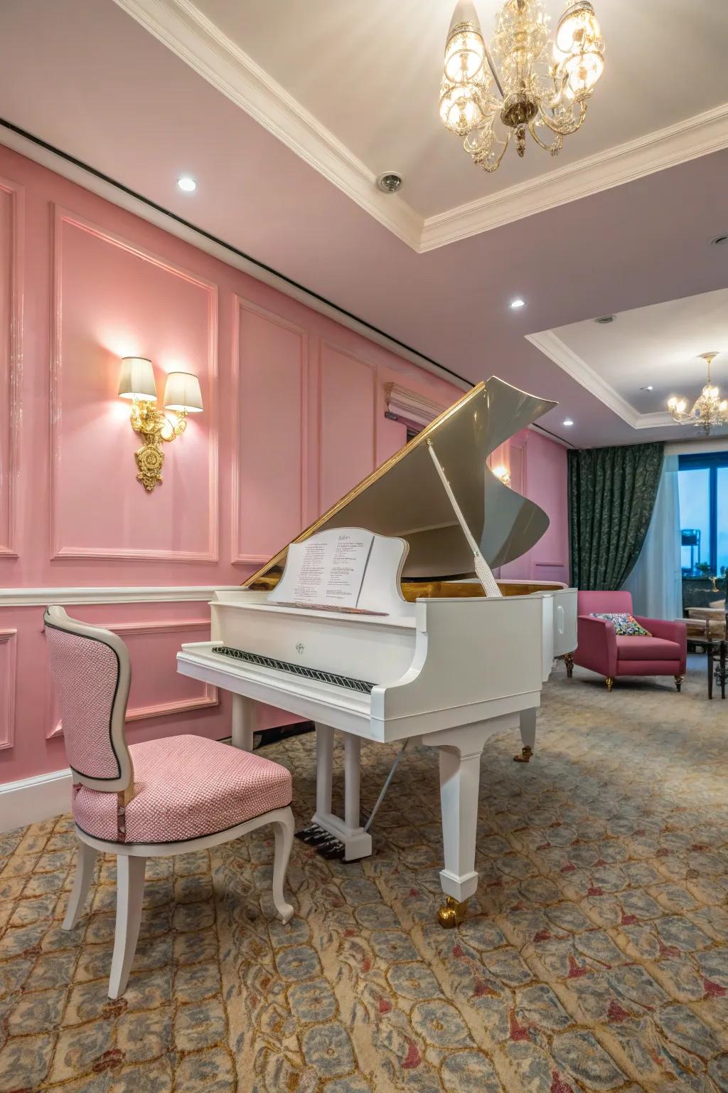 A unified color layout joins the compact concert instrument with the space.