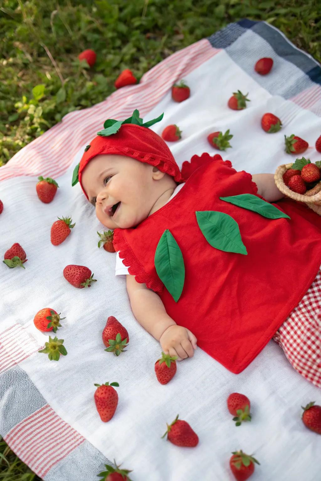 Berry cute! This little strawberry is all set for Halloween.