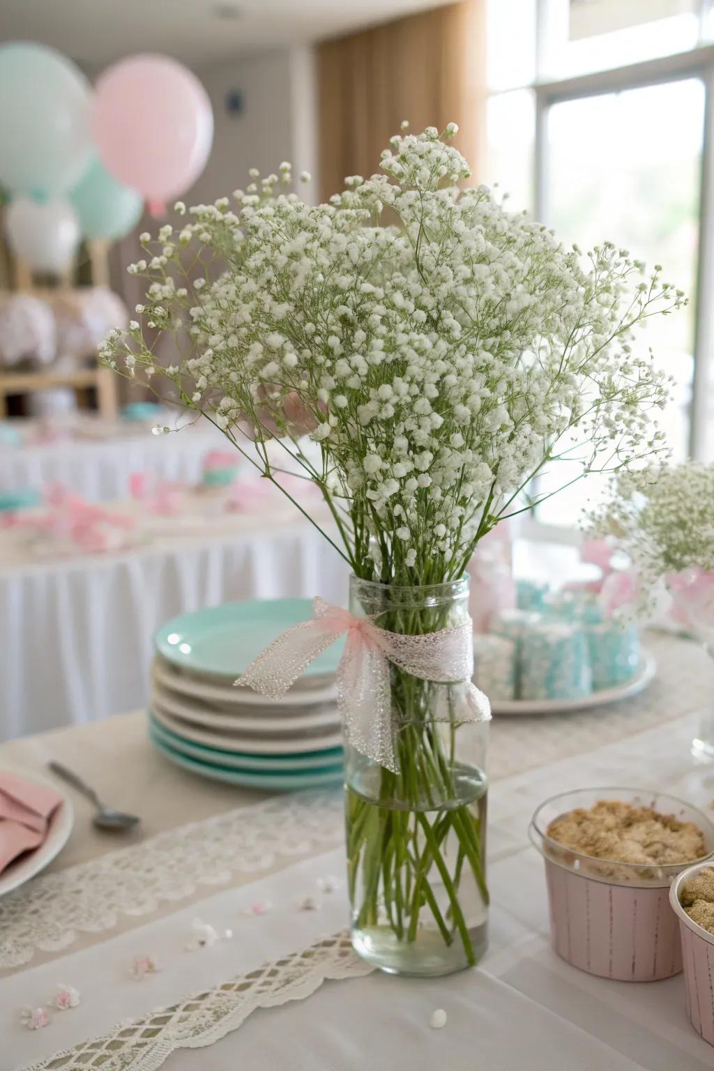 A refined baby's breath centerpiece adding an elegant note
