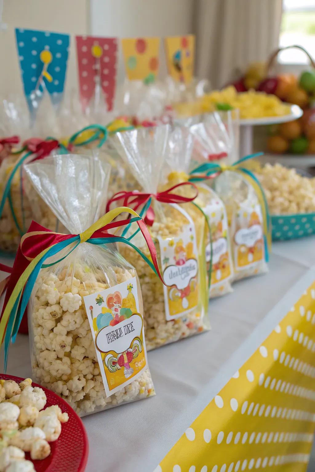 Amusing 'Geared Up to Pop' burst kernels pouches contribute amusement to the celebration.