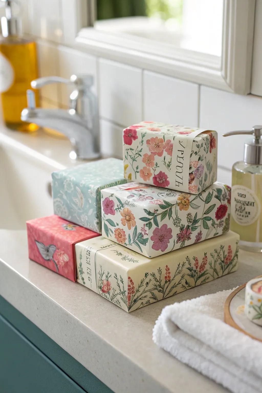 Refined soap blocks with custom details.